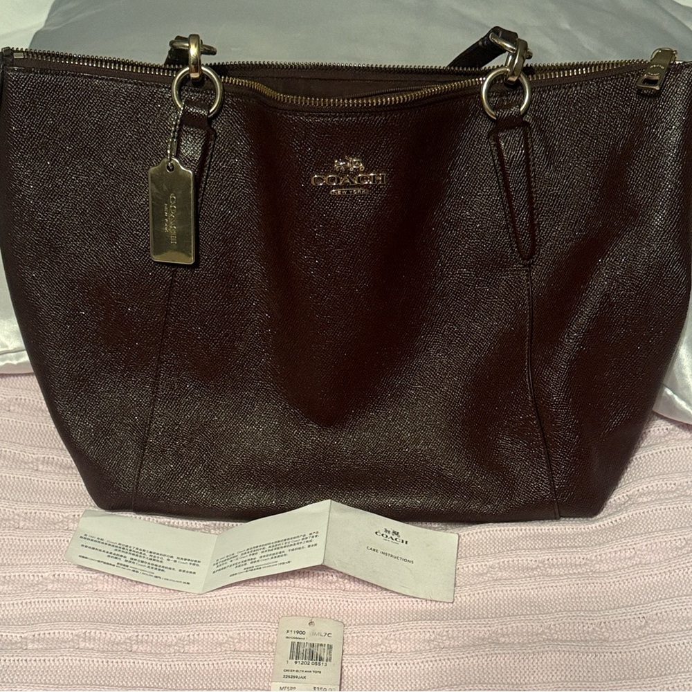 Coach Dark Purple/Brown Leather Shoulder Bag